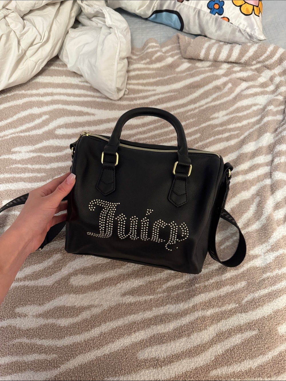 Juicy Couture Black Studded Logo Crossbody Satchel